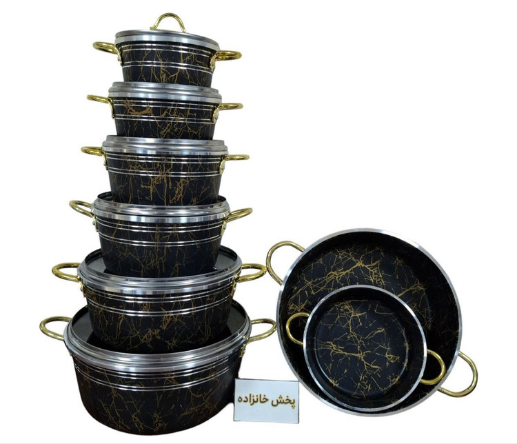 سرویس قابلمه ۱۴ پارچه سنگی طرح چدن پایان