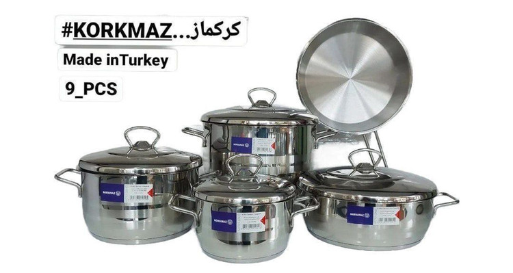 سرویس قابلمه ۹ پارچه تمام استیل کف چدن کرکماز